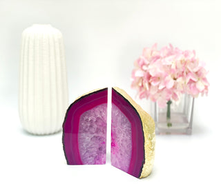 Pink Agate Bookends - Pink Geode Bookends