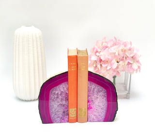 Pink Agate Bookends - Pink Geode Bookends