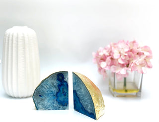 Blue Agate Bookends – Gold Leafed Bookends