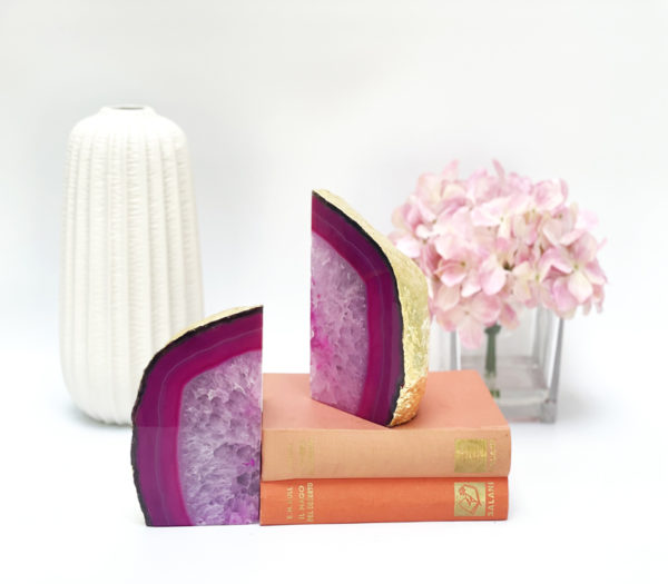 Pink Agate Bookends - Pink Geode Bookends